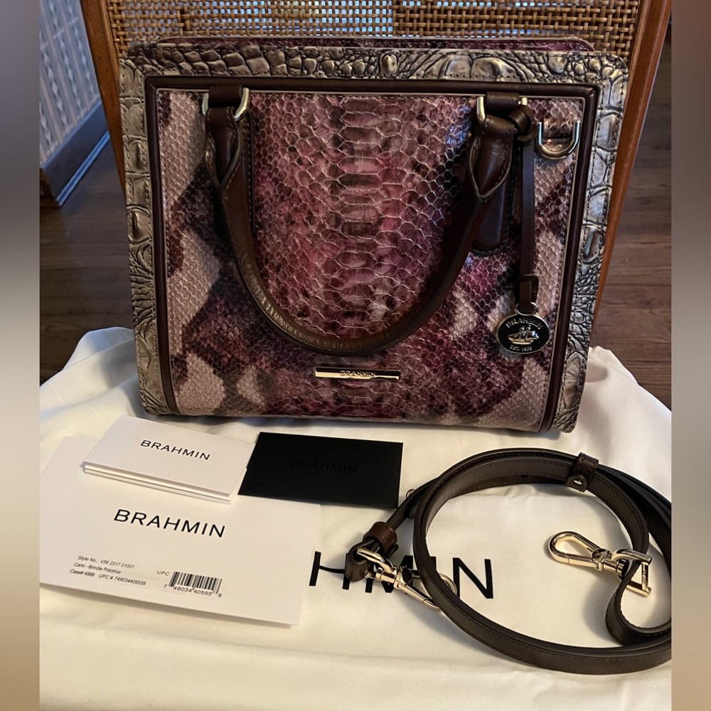 Brahmin Cami Brindle Potomac Satchel Tote Crossbody Snake Pattern w/ Dustcover